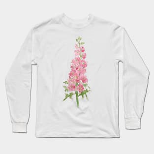 pink larkspur flowers watercolor and ink Long Sleeve T-Shirt